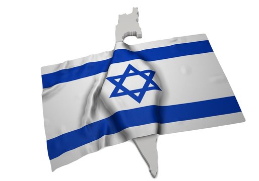 realistic ensign covering the shape of Israel