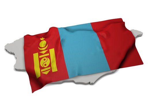 realistic ensign covering the shape of Mongolia ( Монгол улс )
