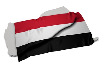 realistic ensign covering the shape of Yemen ( اليمن )