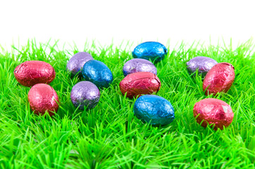 Easter eggs on green grass