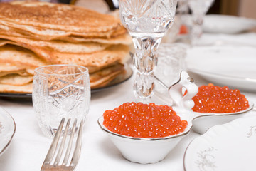 Salmon caviar on restaurant table