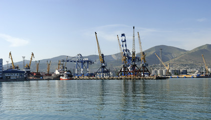 Panorama of quay and port of Novorossisk, Russia