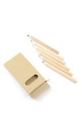 Colour pencils and pencil case on white