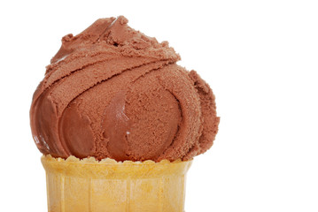 Closeup Chocolate Ice Cream In Cone