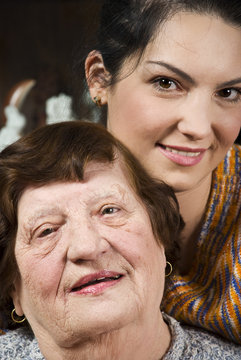 Elderly and young women family