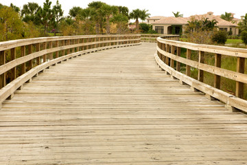 A curved wooden track winding to the right