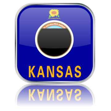 Kansas Square Flag Button (Kansan State USA America Vector Web)