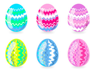 six easter eggs with strips