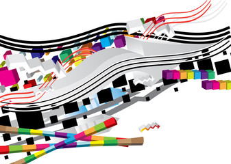 3d chaotic arrows, lines and cubes