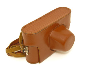 Brown Leather Camera Case on the White Background