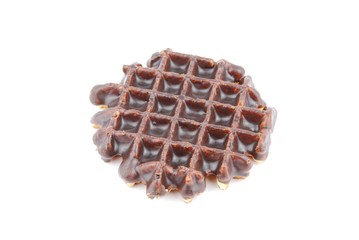 Chocolate belgian waffle on white