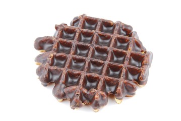 Chocolate belgian waffle on white
