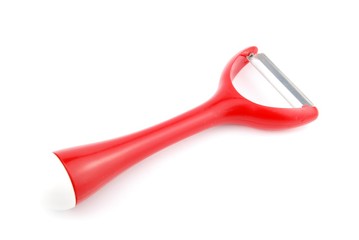 Red peeler on white