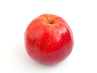 One is yellow - a red apple with a shank on a white background
