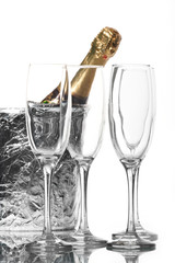 Champagne flutes and ice bucket
