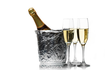 Champagne flutes and ice bucket