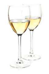 Wine collection - White wine in glasses. Isolated on white backg