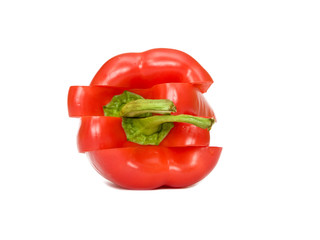 sliced red pepper on white background