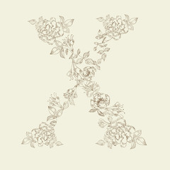 Floral font. Letter X