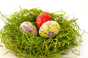 Easter egg on green grass background