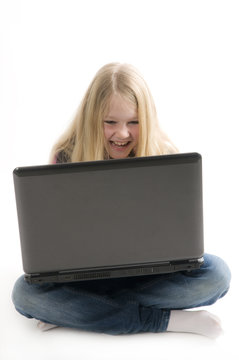 Girl smile with Computer