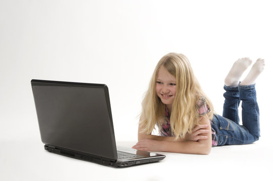 A Young girl with computer