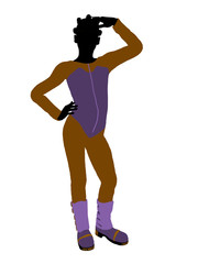 African American Female Teen Skier Illustration Silhouette
