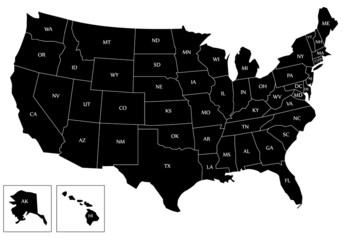 Obraz premium Czarna mapa USA