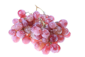 Pink grape cluster with leaves, isolated