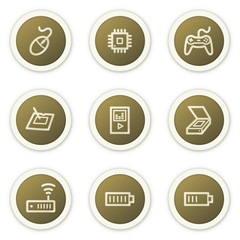 Electronics web icons set 2,  brown circle buttons series