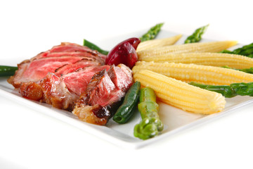 roasted beef meat with corns