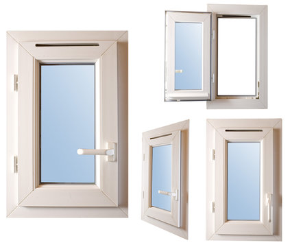 4  fenêtre pvc blanches dont une est ouverte