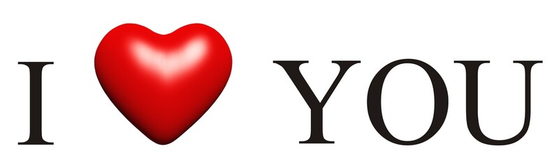 High resolution I love you text with a 3d red heart isolated
