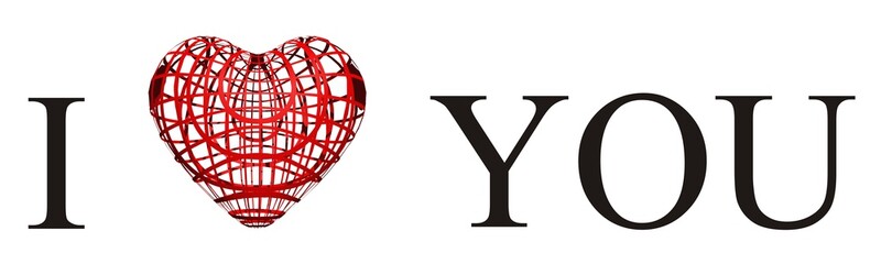 High resolution I love you text with a 3d striped heart isolated