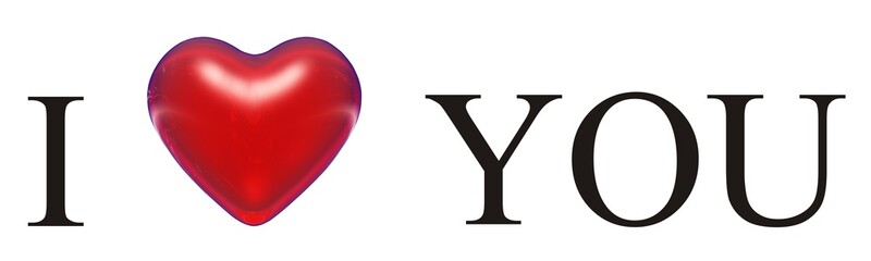High resolution I love you text with a 3d red heart isolated