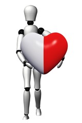 High resolution red 3D heart held in hands by an adult male