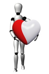 High resolution red 3D heart held in hands by an adult male