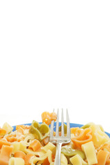 Heart shaped pasta with a fork