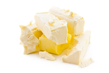 Butter pieces on a white background
