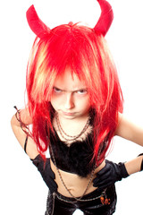 Devil girl. Devils carnival  costume. Isolated.