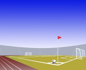 Soccer  field realistic with low point of view. Vector.