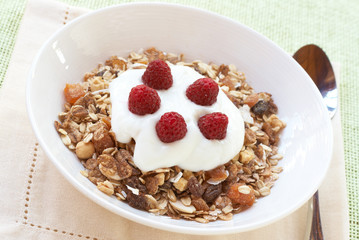 Healthy breakfast with muesli, yoghurt and berries