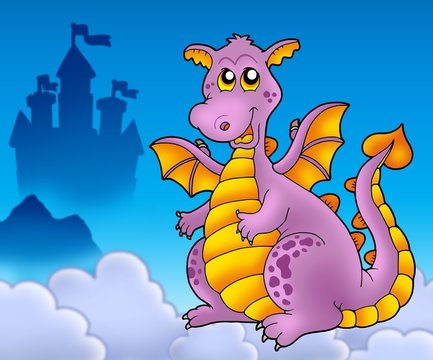 Big purple dragon with castle
