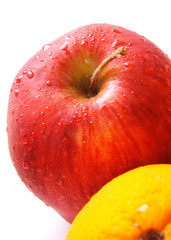 fresh wet red apple partial close up or macro