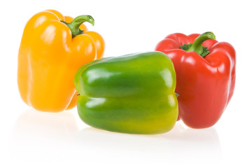 Ripe Yellow, Green and Red Paprika Isolated