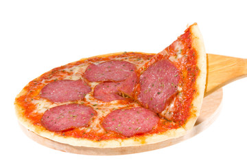 Hot pizza with salami