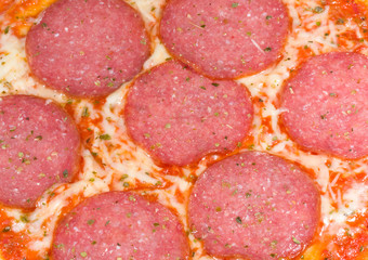 Hot pizza with salami