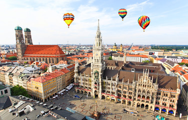 The aerial view of Munich city center