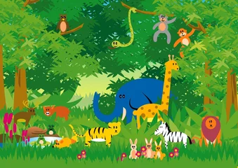 Papier Peint photo Animaux de la forêt Jungle en dessin animé
