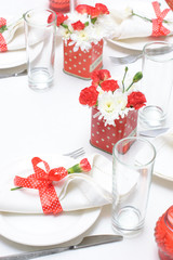 tableware in red and white colors